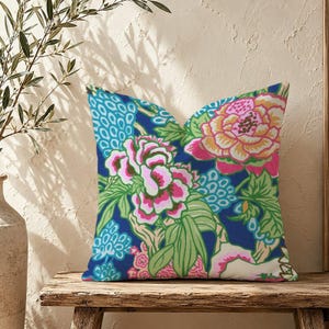 Utomhusblå och rosa Chinoiserie-blommor Örngott Soffbänkdekor Vintagetryck Blixtlåsförsedda Kuddar Vattentäta Utomhusbruk