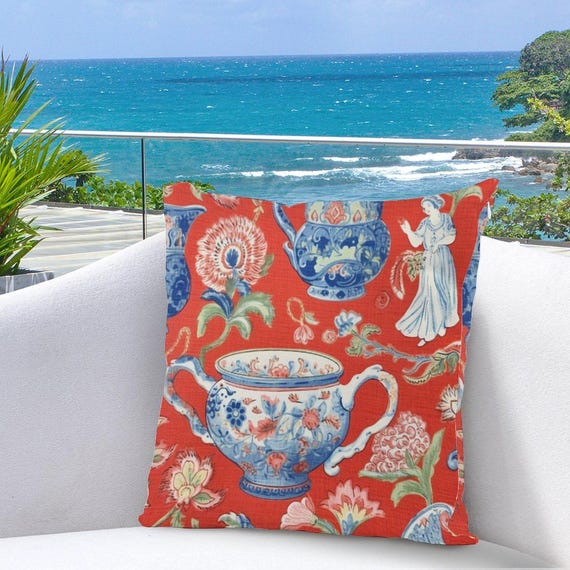 Chinoiserie Decor Ginger Jar Red Pillow Cases Country Throw