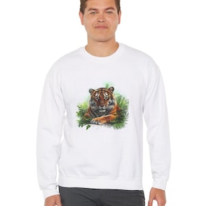 Tiger Sweatshirt, Wildlife Graphic Jumper, Animal Lover Apparel, Jungle Tiger Clothing, Gift for Nature Enthusiast, Warm Pullover, Winter