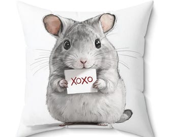 Chinchilla XOXO Pillow, Cute Animal Decor, Spun Polyester Square Cushion, Gift for Chinchilla Lover, Home Accent, Chinchilla Pillow, Mother