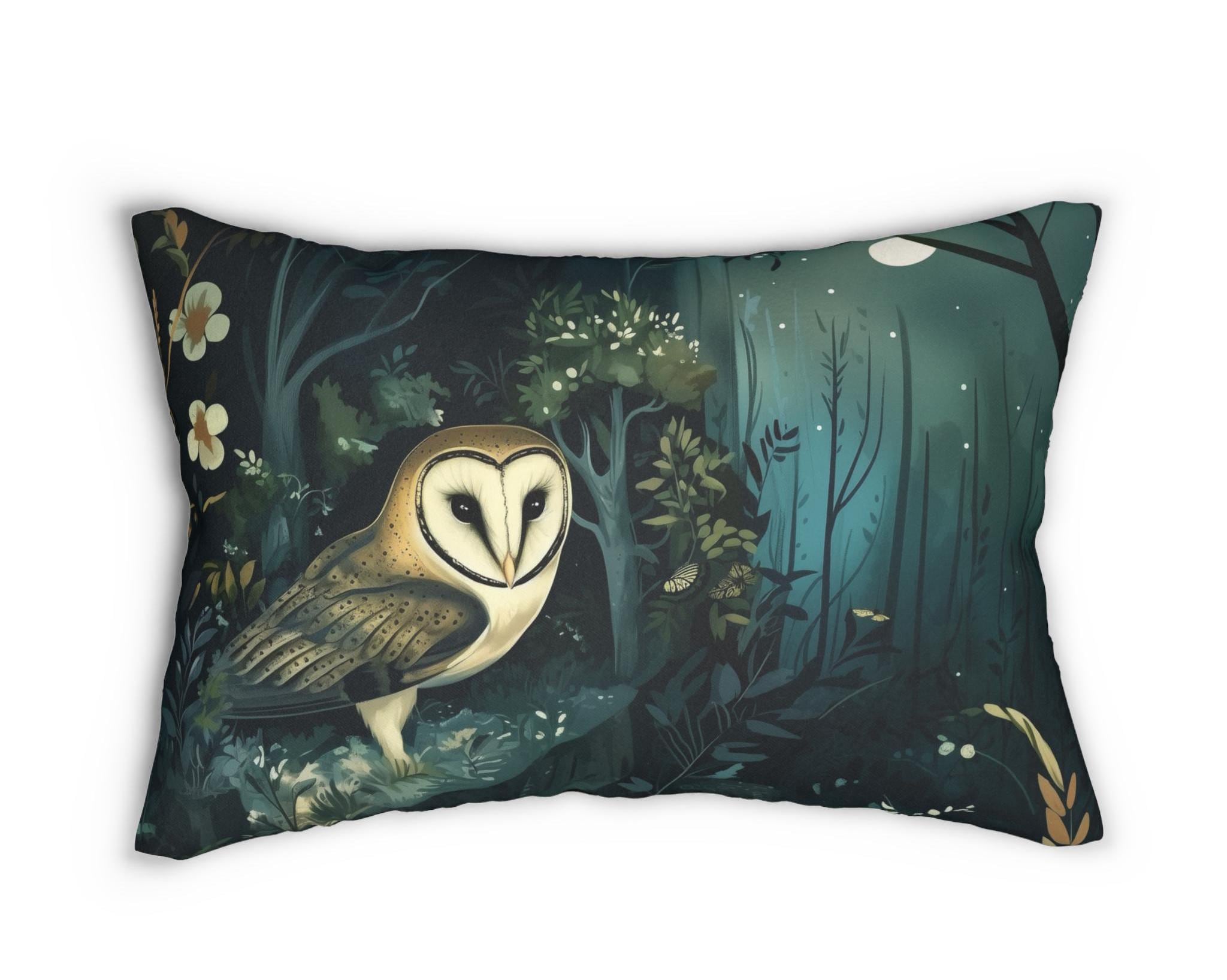 Magical Owl Lumbar Pillow, Decorative Cushion Case, Fantasy Home Decor, Animal Lover Gift, Fantasy T