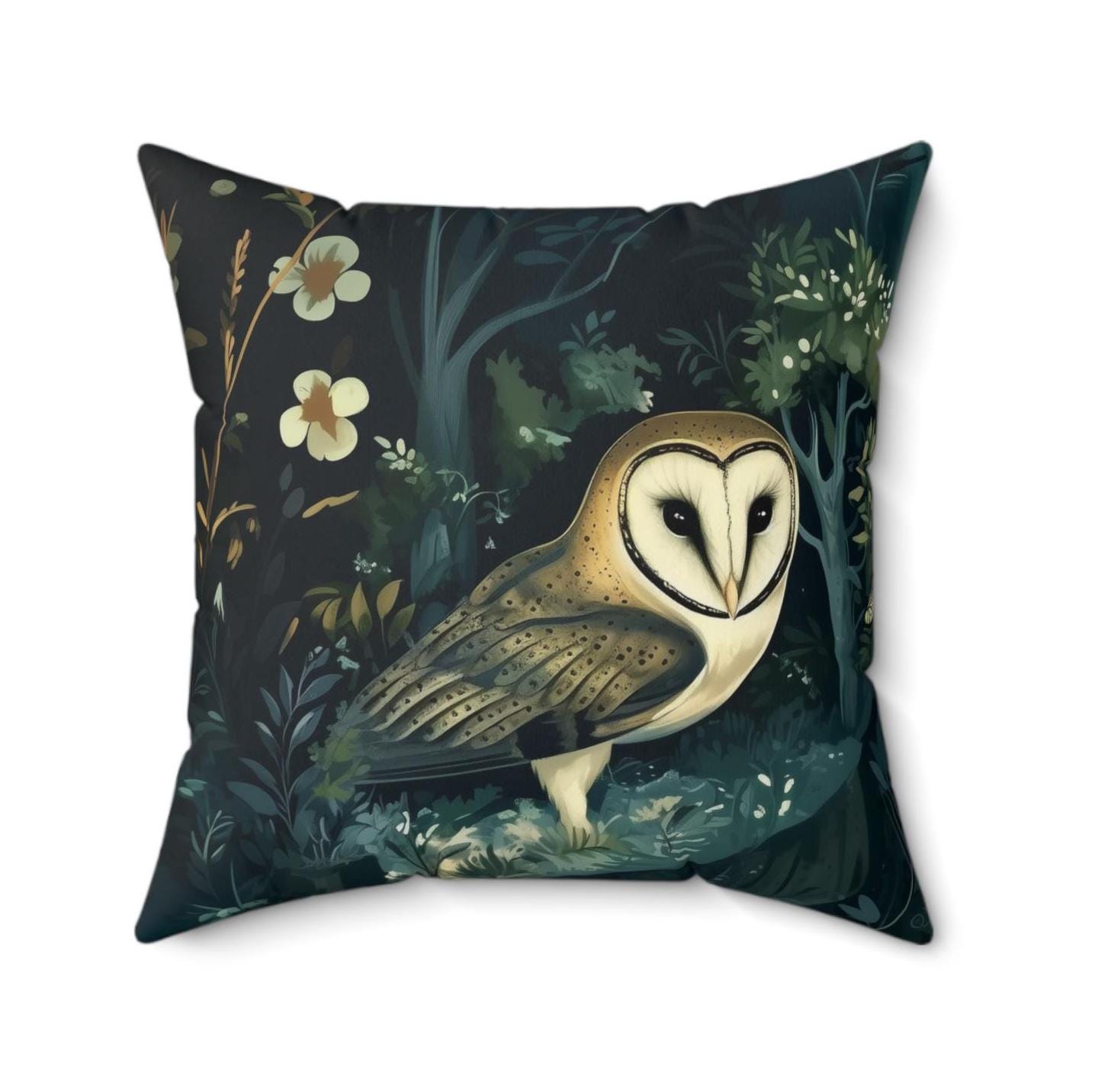 Owl Mythical Spun Polyester Pillow, Decorative Cushion Case, Fantasy Home Decor, Animal Lover Gift, 