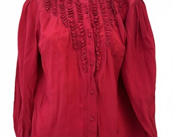 Camicetta Condor in seta con volant, rossa, vintage, taglia 12