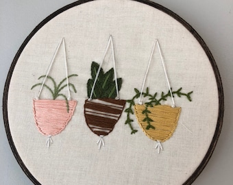 Hanging plants embroidery Kit, Beginner embroidery kit,  embroidered succulents, embroidered plants, embroidered plants hoop art