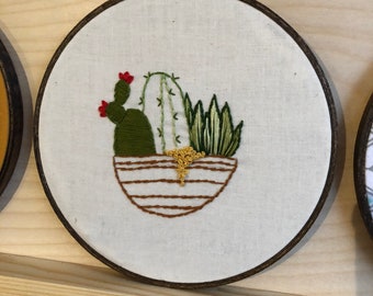 Succulents in a planter Embroidery hoop kit, Cacti in a planter, Cactus, Cacti Embroidery, Succulent embroidery art