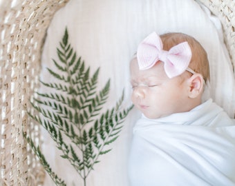 Pink Bow Headband, Pink Bow Nylon Headband, Gauze bow, Baby headband, newborn headband, little girls pink headband