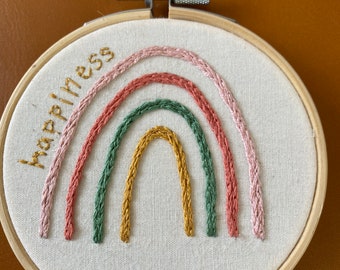Happiness Embroidery Kit, Hand Embroidery Kit - Beginner Embroidery Kit, Rainbow Embroidery , Modern  Embroidery Pattern, DIY Hoop Art,