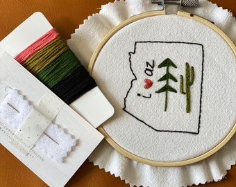 Arizona Embroidery Kit, Hand Embroidery Kit - Beginner Embroidery Kit,  Pine Tree Embroidery , Modern Embroidery Pattern, DIY Hoop Art,