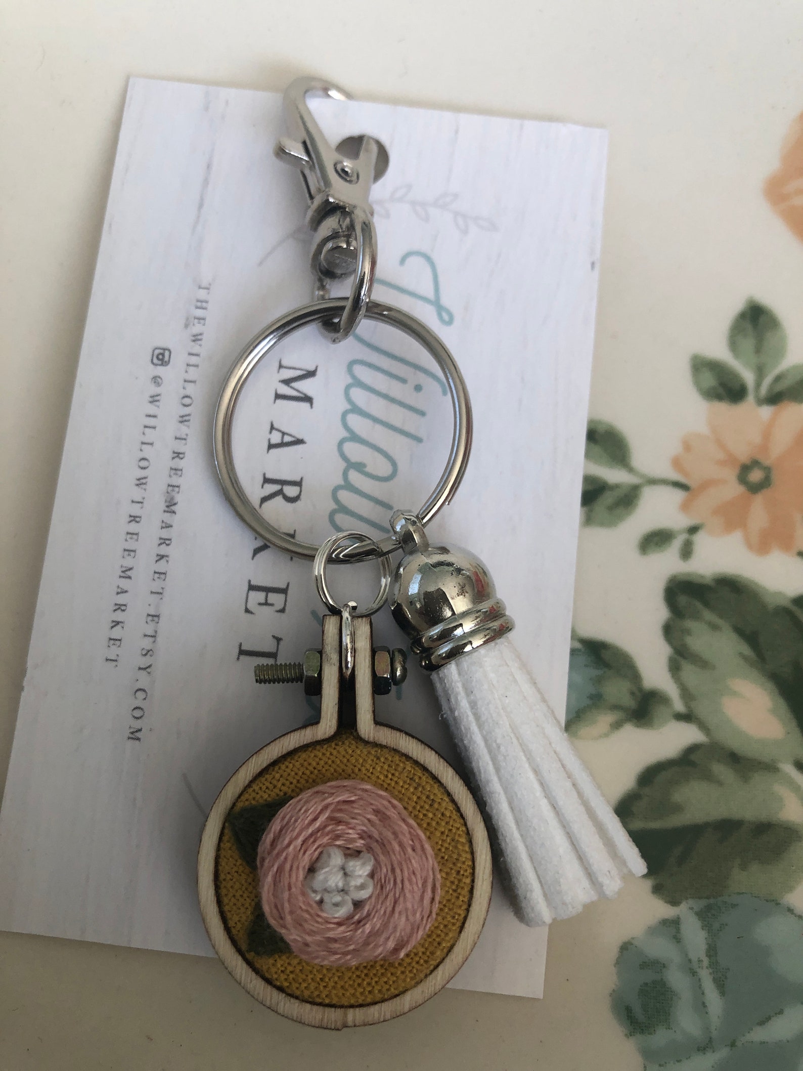 Embroidered Keychain Floral Embroidery Hoop Keychain Mini Etsy