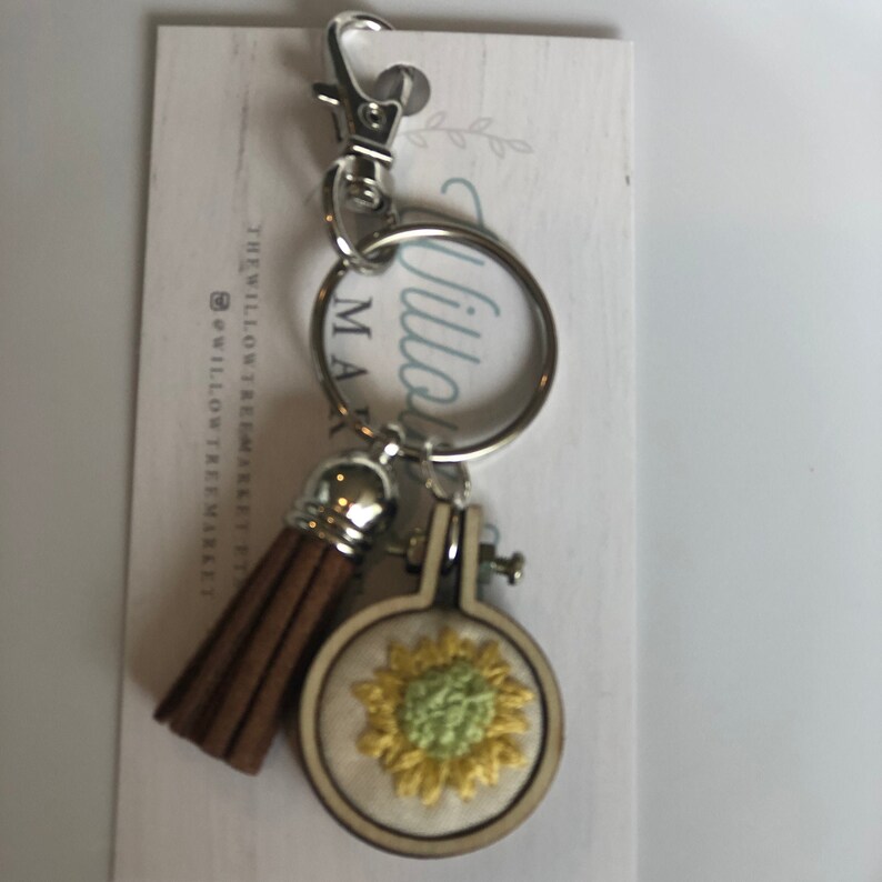 Sunflower Keychain Mini Keychain Embroidered Sunflower Keychain Bright Sunflower Keychain