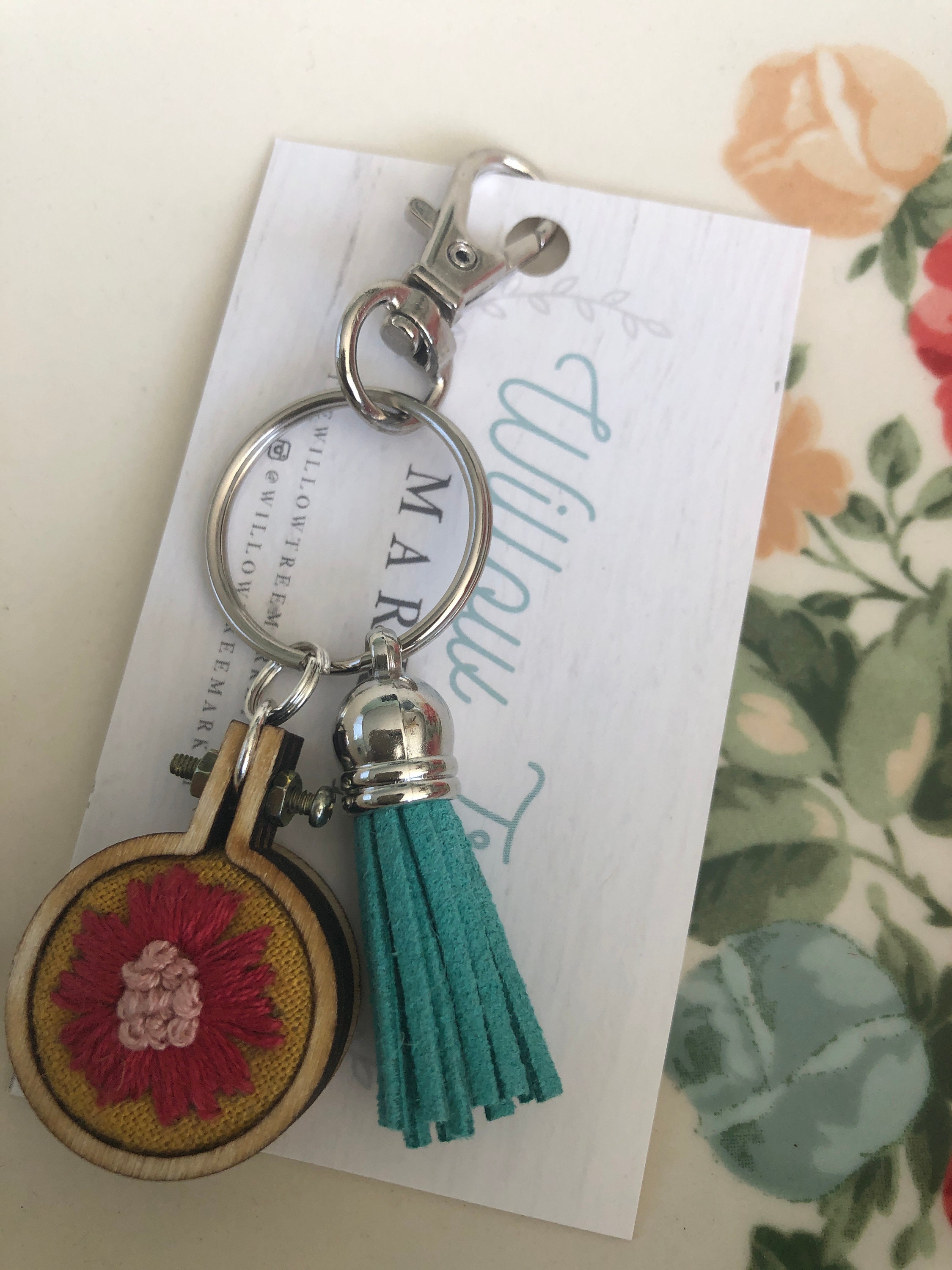 Embroidered Keychain Floral Embroidery Hoop Keychain Mini Etsy