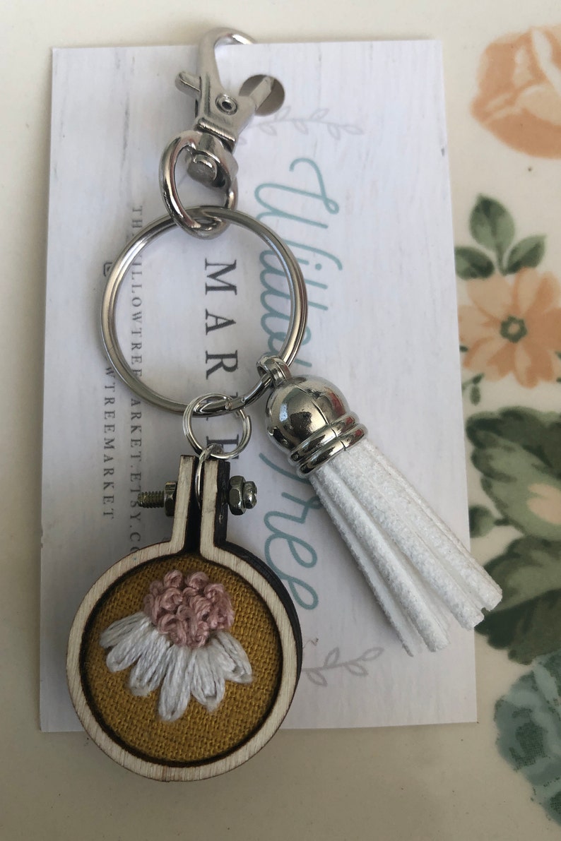 Embroidered Keychain Floral Embroidery Hoop Keychain Mini Etsy