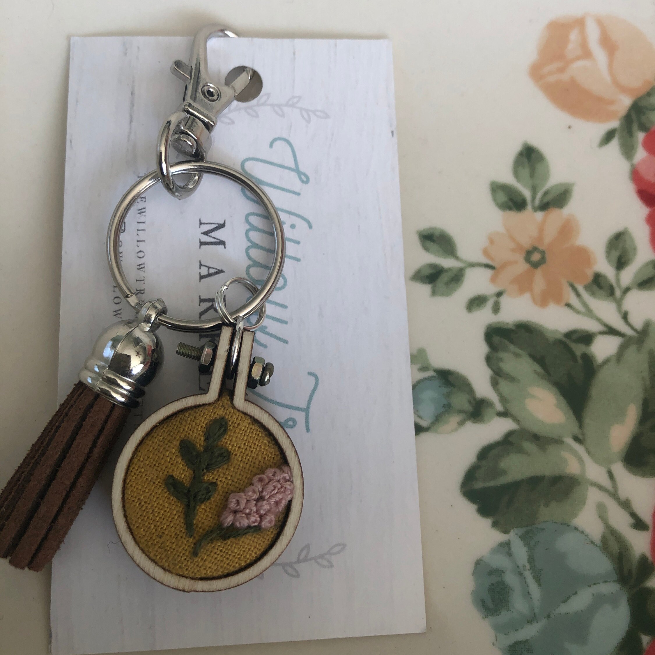 Embroidered Keychain Floral Embroidery Hoop Keychain Mini Etsy