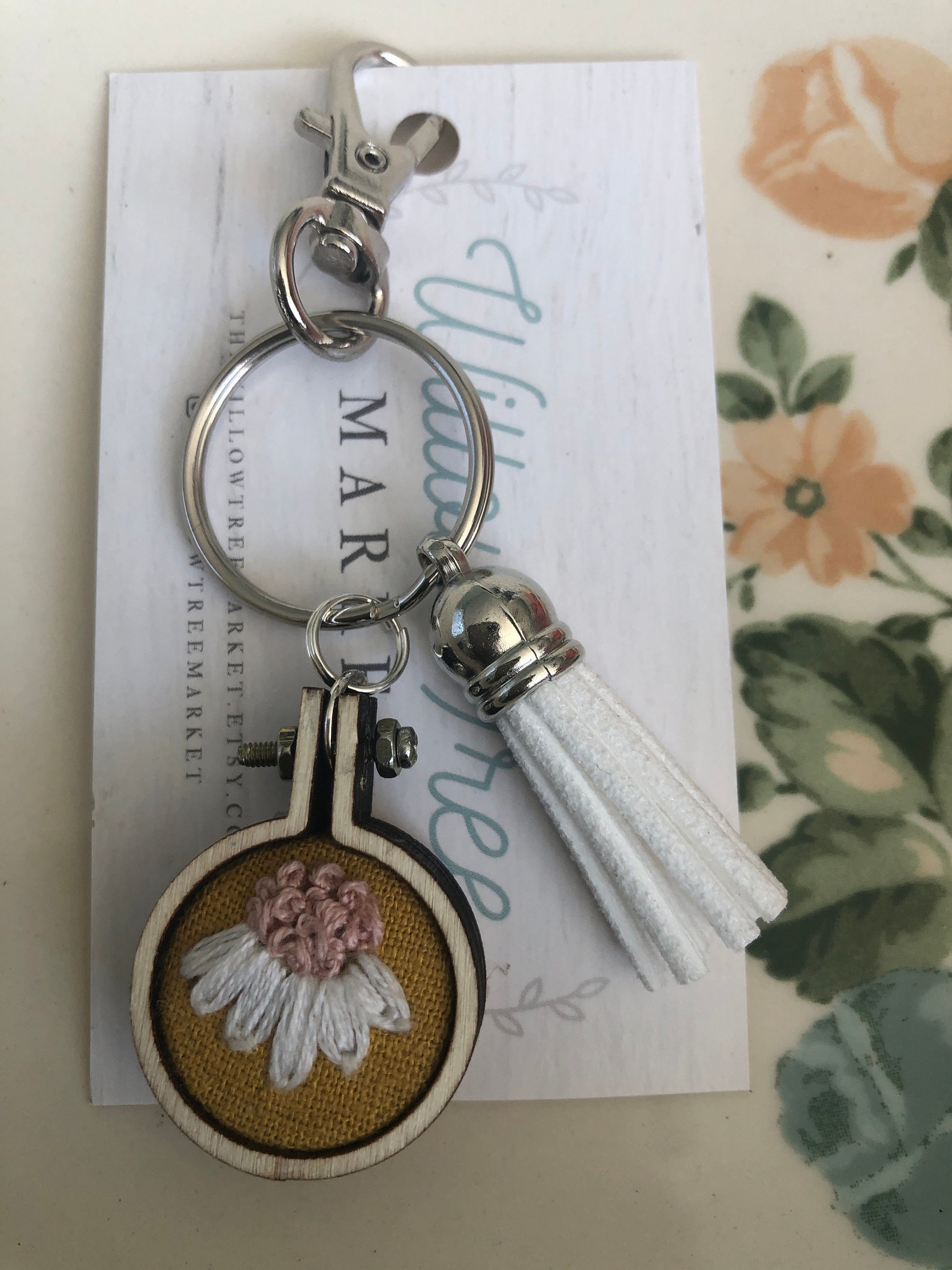 Embroidered keychain floral embroidery hoop keychain mini  etsy