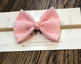 Pink Bow Headband, Pink Bow knot Nylon Headband, Gauze bow, Baby headband, newborn headband, little girls pink headband