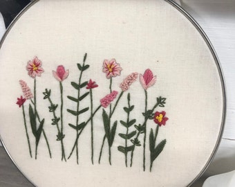 Floral Garden Embroidery Kit,  Floral embroidery beginner kit, beginner needlepoint,  Floral Hoop Art