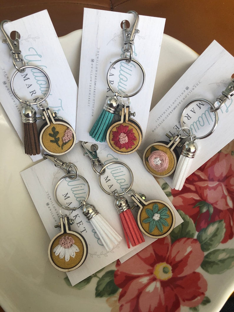 Embroidered Keychain Floral Embroidery Hoop Keychain Mini Etsy