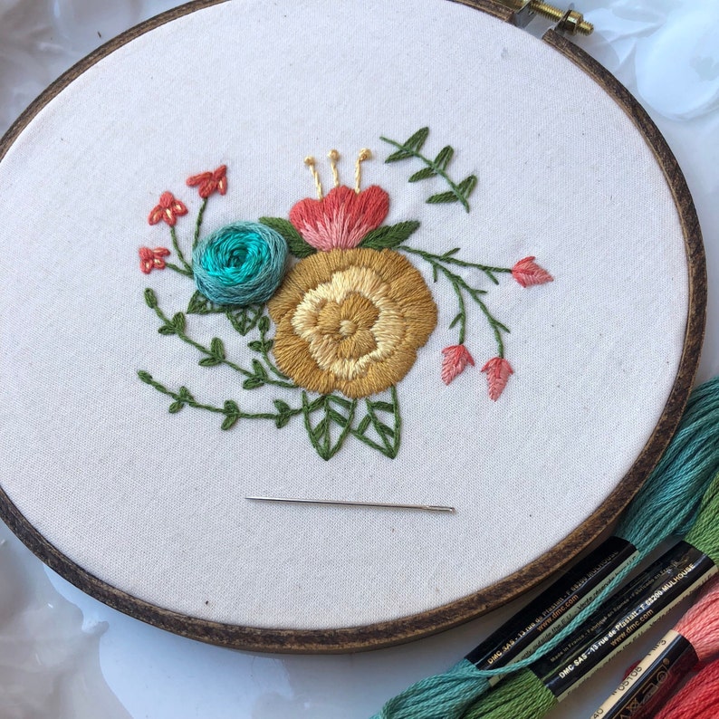 Floral Embroidery Kit, Hand Embroidery Kit Beginner Embroidery Kit, Floral Embroidery , Modern Floral Embroidery Pattern, DIY Hoop Art, image 3