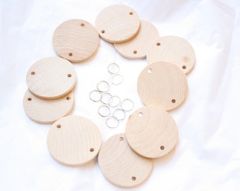 10 Wood 1.5" Discs & 10 Jump Rings