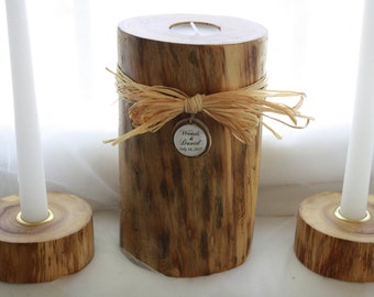 Rustic Wood Wedding Unity Candle Personalized couple's names