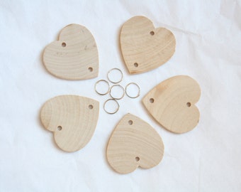 5 Wood 1.5" Hearts & 5 Jump Rings