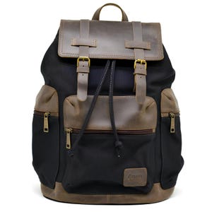 Zaino Zaino per laptop Zaino unisex in tela Zaino in tela e pelle Zaino in tela cerata fatto a mano Zaino per la scuola Zaino da viaggio Zaino casual da trekking