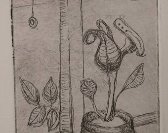 Indoor plant and Outdoor Plant, the Epic Love Story Chapter 2: The First Encounter. Original print pulled from copper plate etching