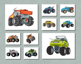 Set of 10 PRINTABLE Monster Truck Posters - Designs for Kids Room Decor, Boys Birthday Party Wall Art, Gifts, Monster Jam, El Toro Loco