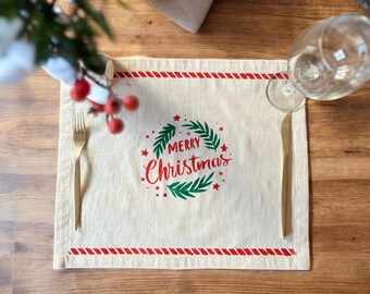 Woodblock Printed Christmas Placemat | Holiday Table Decor