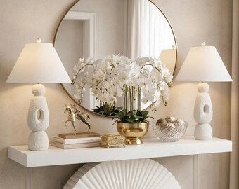 Sculptural Resin Table Lamp Set – Linen Shade, Modern Home Lighting