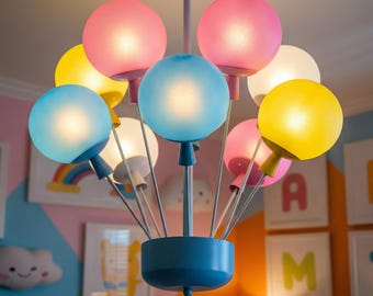 Colorful Balloon Chandelier for Kids Room, Pastel Ceiling Light, Modern Nursery Lights & Playroom Lighting