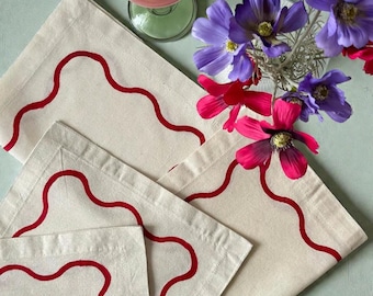Hand-Painted Wave Placemats – 100% Cotton Canvas | Modern Table Decor, 35×50 cm