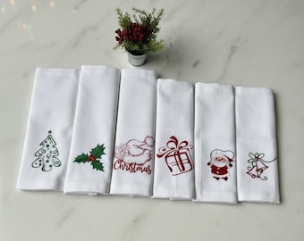 Embroidered Christmas Napkin Set of 6 | 30x30 Premium Duck Fabric | Holiday Table Decor | Festive Dinner Napkins | Christmas Embroidery