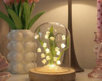 Lily of the Valley Night Light, Glass Dome Floral Lamp, Romantic Decor