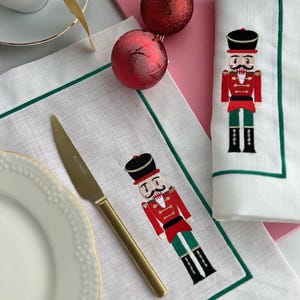 Embroidered Nutcracker Christmas Placemat or Napkin • Holiday Table Linens