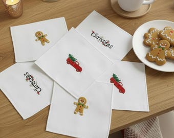 Embroidered Christmas Cocktail Napkins | Gingerbread, Truck Designs