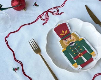 Embroidered Christmas Placemat & Napkin Set • Red Ribbon Linen