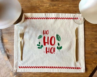 Woodblock Printed Christmas Placemat | Cotton Holiday Table Decor