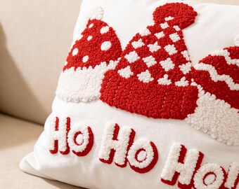 Punch Needle Christmas Pillow | Red & White Holiday Decor (Insert Included)