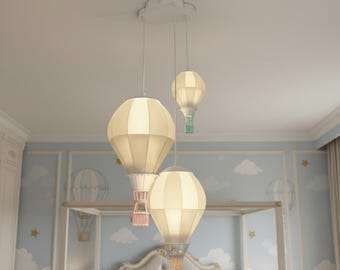 Hot Air Balloon Pendant Light Set – Nursery Chandelier, Customizable 3-Piece Ceiling Lamp