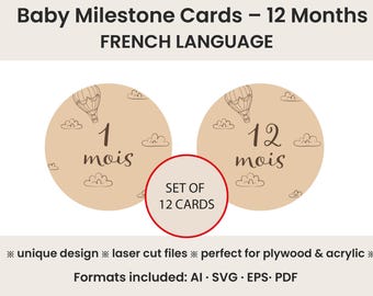 French Baby Milestone Cards Laser Cut Files (svg, ai, eps, pdf)