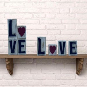 Love Wood Small Block Shelf Sitter Set Distressed Wood look Home Farmhouse Decor Ready To Ship