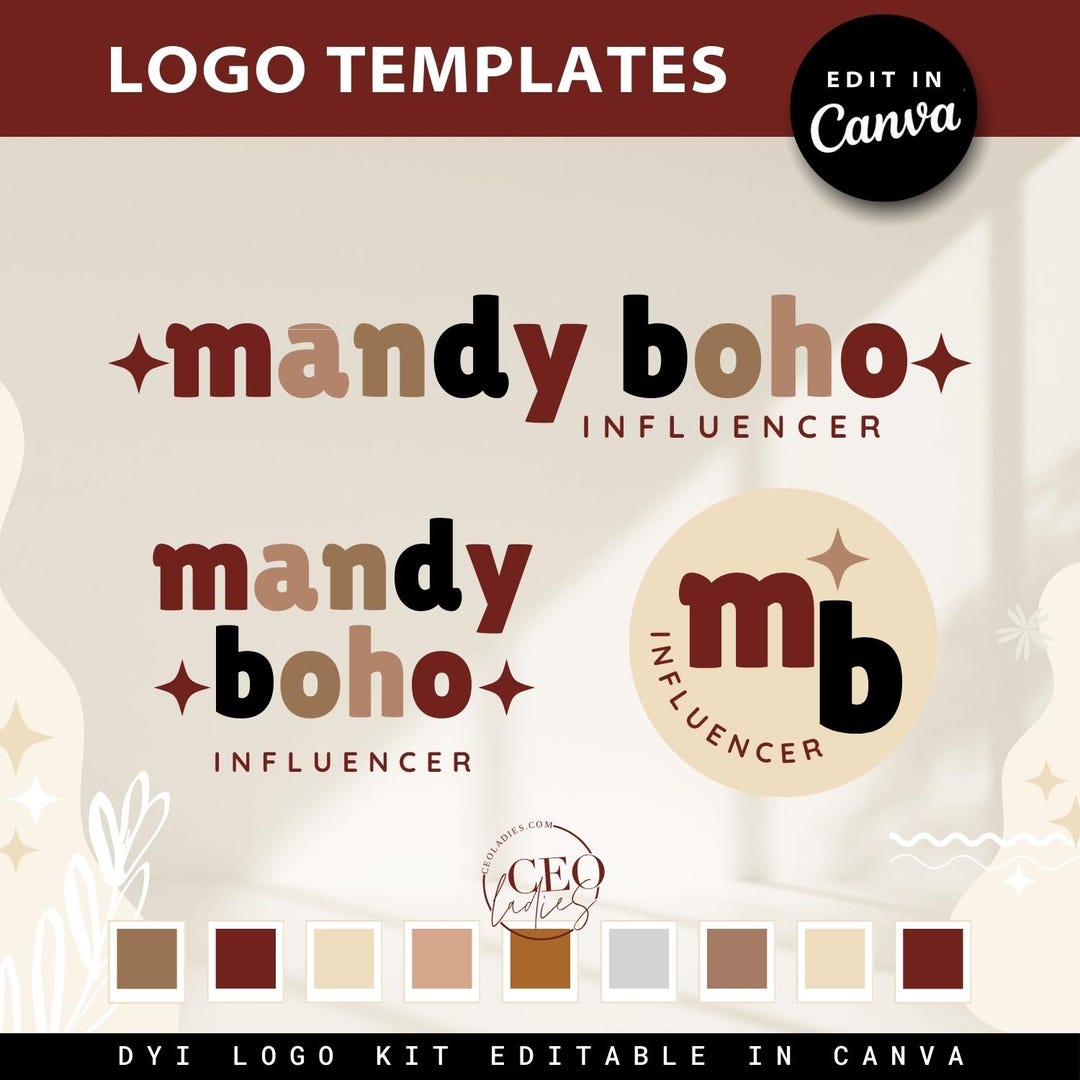 Modern Boho Logo Design Template Editable Canva - Etsy