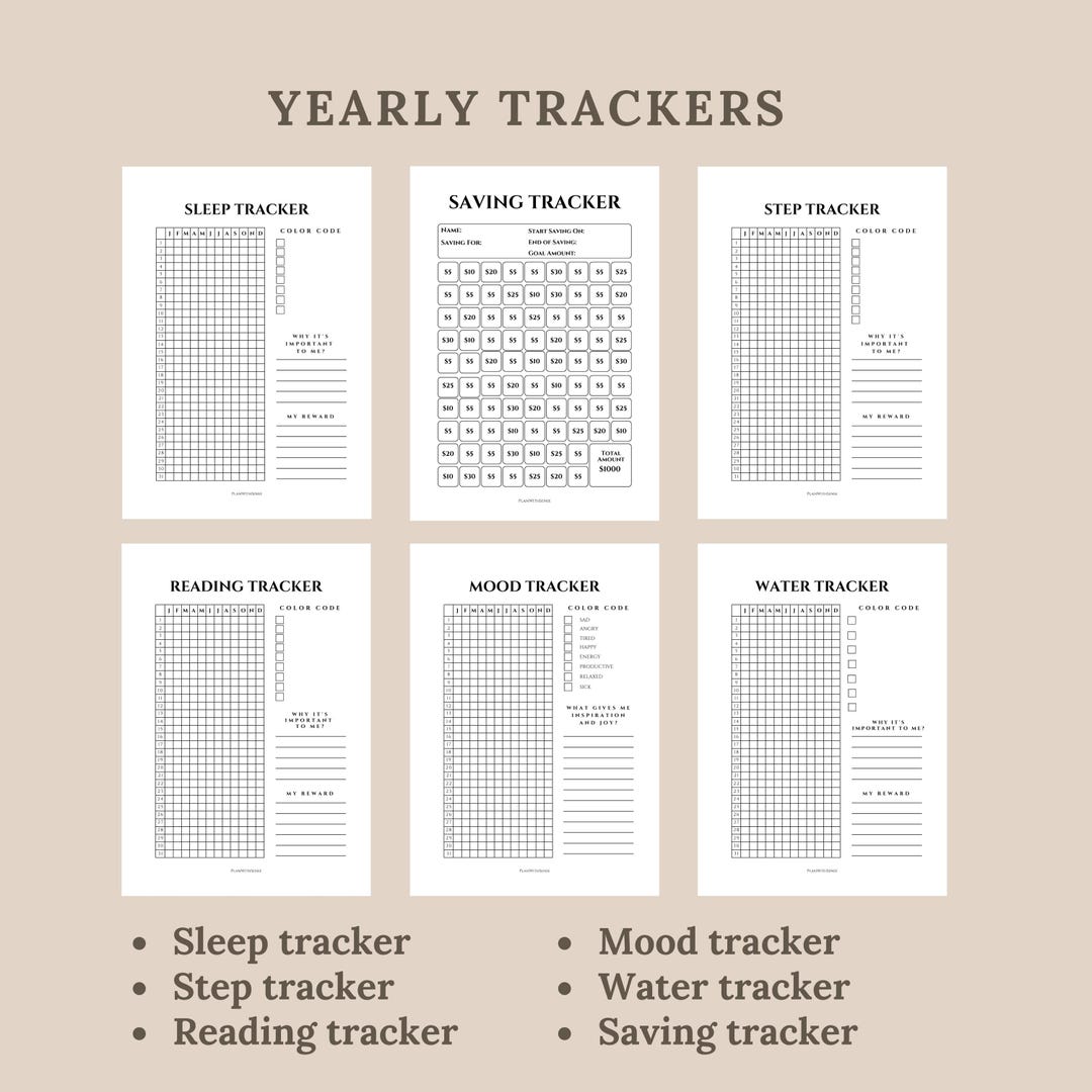 PRINTABLE Yearly Trackers Bundle. Planner Pages. Good Habits Journal ...