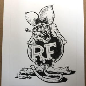 B/W Custom Rat Fink Illustration - Officially Licensed