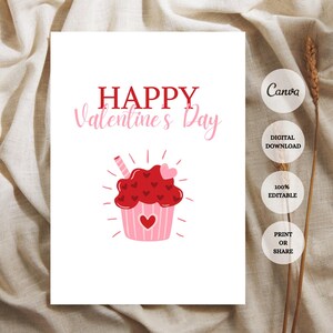 Tarjeta de merienda de San Valentín feliz, tarjeta de alma gemela, para novio o novia, plantilla editable de Canva de San Valentín