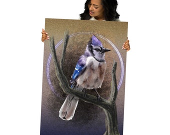 Illustrated Blue Jay Bird Poster - Home Decor Wall Art Print