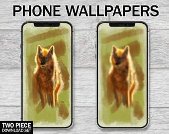 Red Wolf Backlit by Sun Wallpaper, Instant Digital Download, Set of 2, Homescreen and Lockscreen