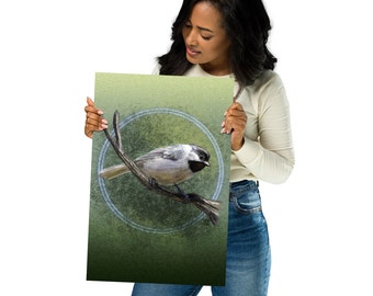 Illustrated Carolina Chickadee Bird Poster - Home Decor Wall Art Print