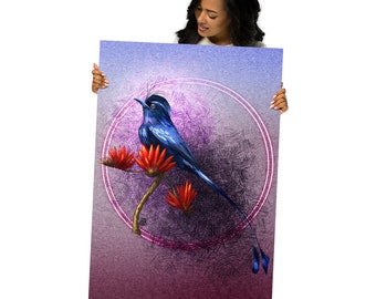 Illustrated Greater Racket-Tailed Drongo #2 Bird Poster - Home Decor Wall Art Print